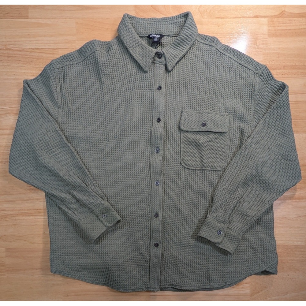 Buffalo Jeans Womens‎ Sage Green Waffle Knit Button Up Shirt Shacket Large NEW